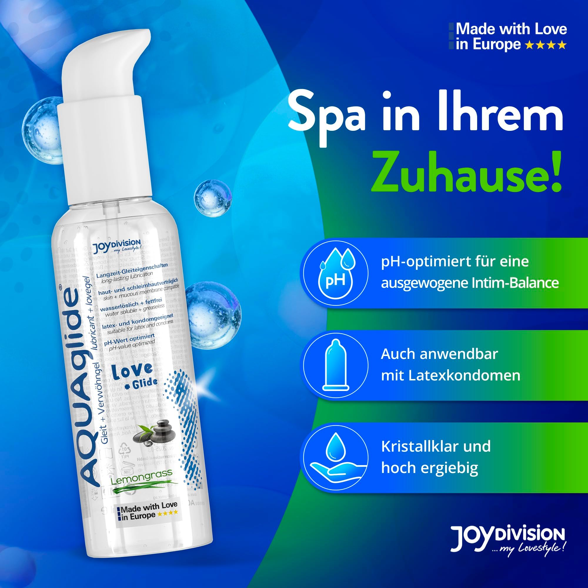 AQUAGLIDE Massage + Glide Lemongrass flacone con pompa, pH ottimizzato.