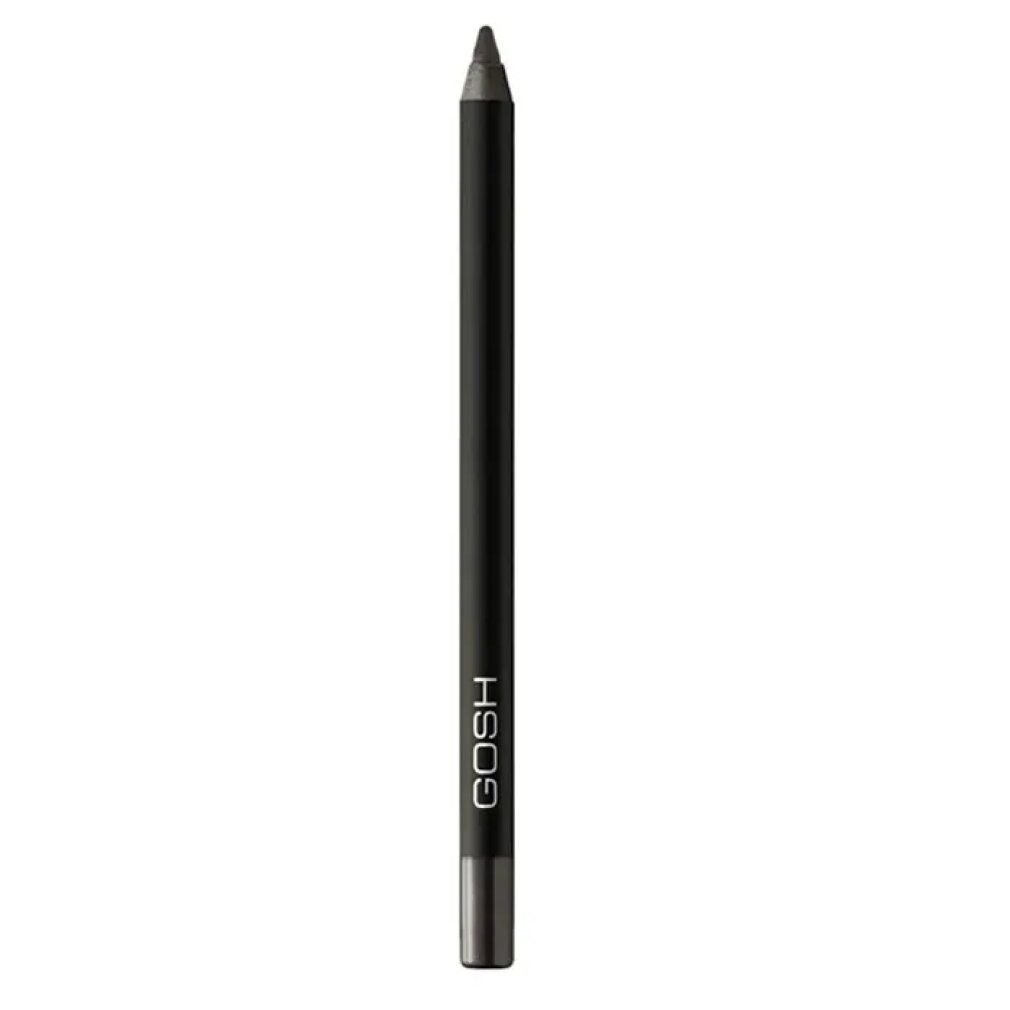 Eyeliner Gosh Velvet Touch. Matita grigia con corpo nero. Marchio Gosh visibile.
