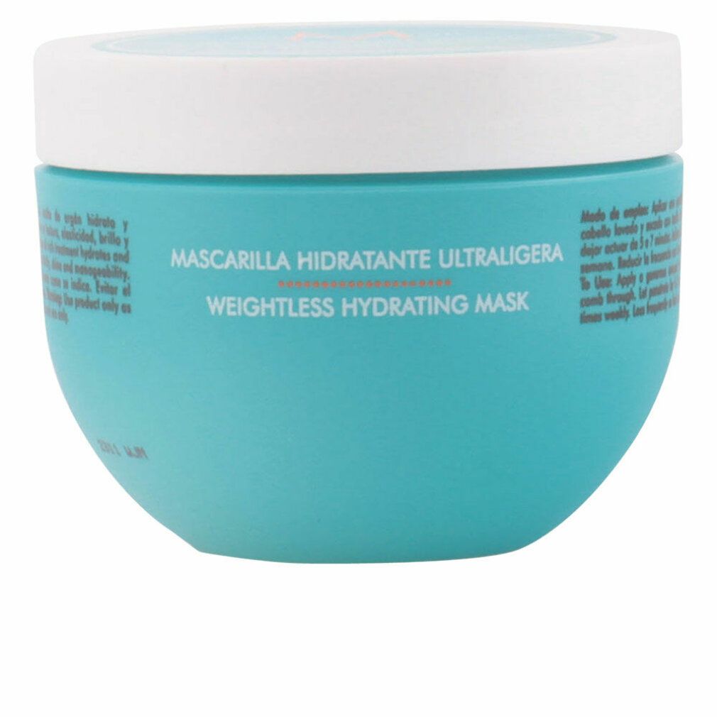 Vaso turchese con coperchio bianco. Scritta: Mascarilla Hidratante Ultraligera, Weightless Hydrating Mask.