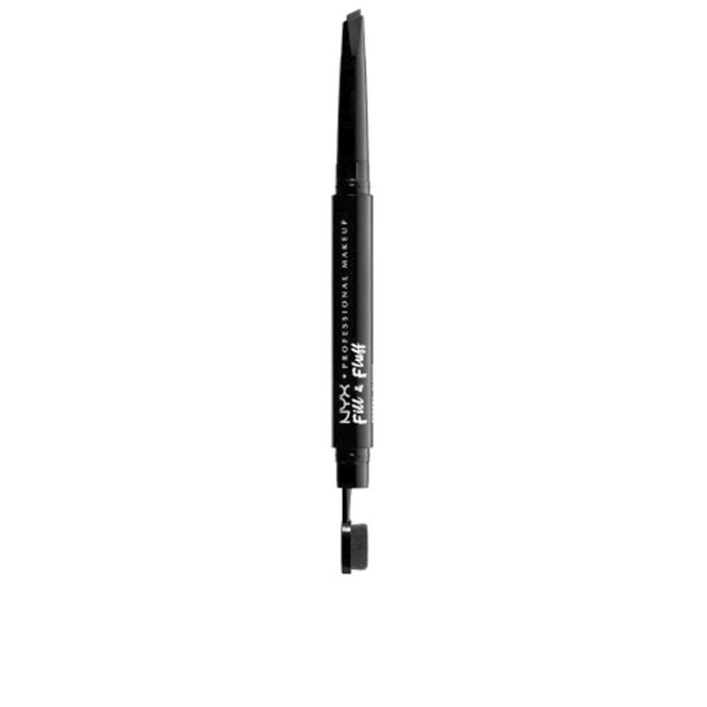 Matita per sopracciglia NYX Fill & Fluff con applicatore. Matita nera con scritta argentata.