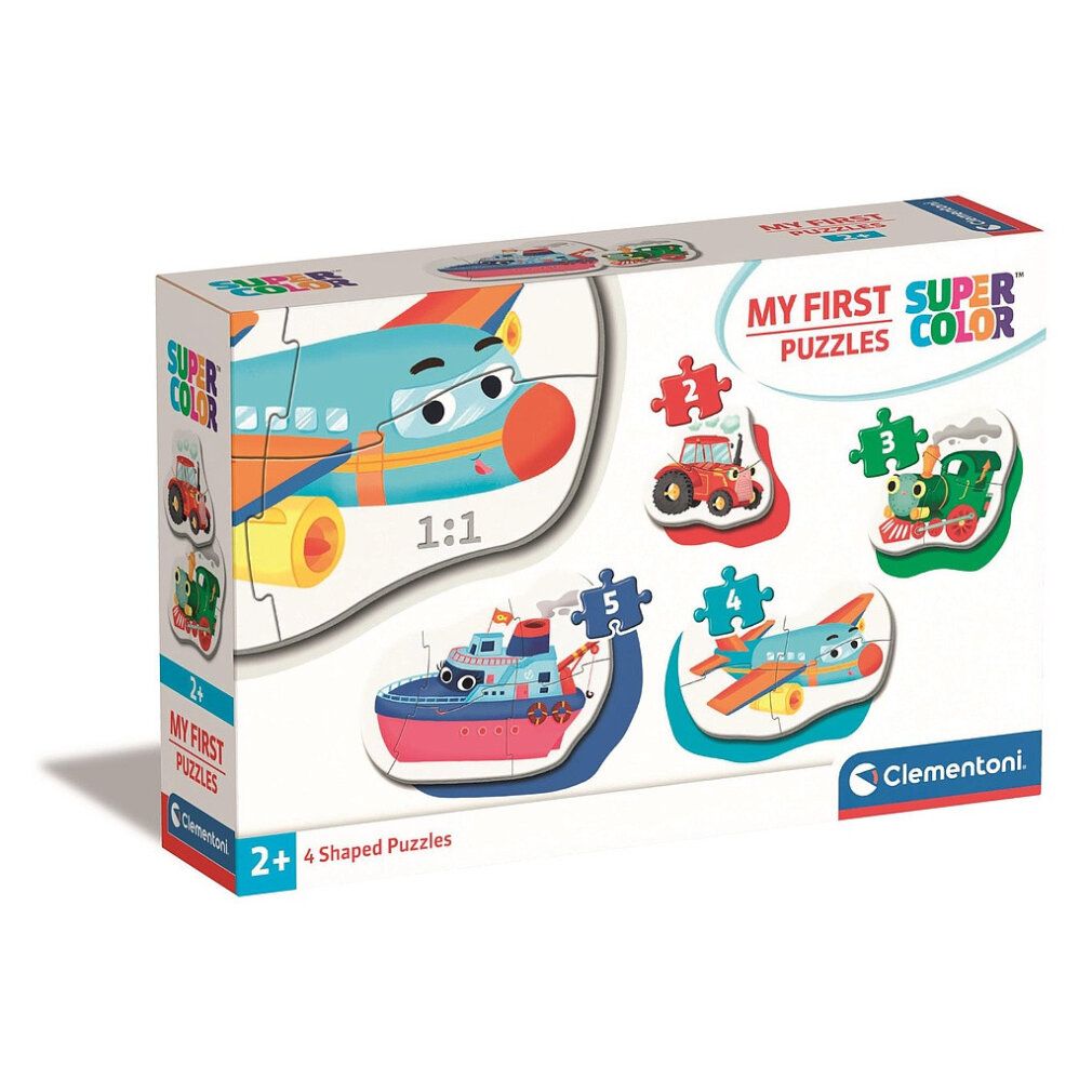 Clementoni 'My First Puzzles - Fahrzeuge'. Confezione con 4 puzzle: trattore, treno, nave e aereo. Età consigliata: 2+.
