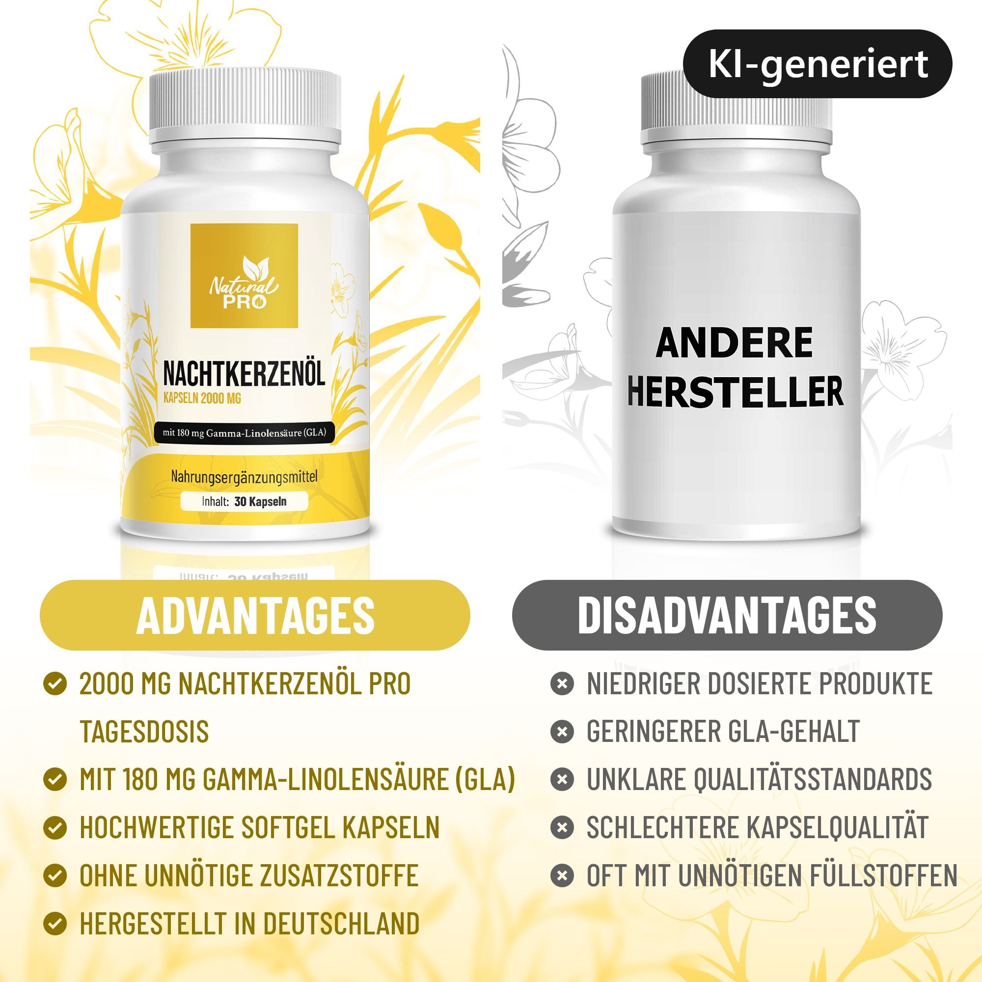 Confronto di capsule di olio di enotera: vantaggi e svantaggi del prodotto rispetto ad altri produttori.