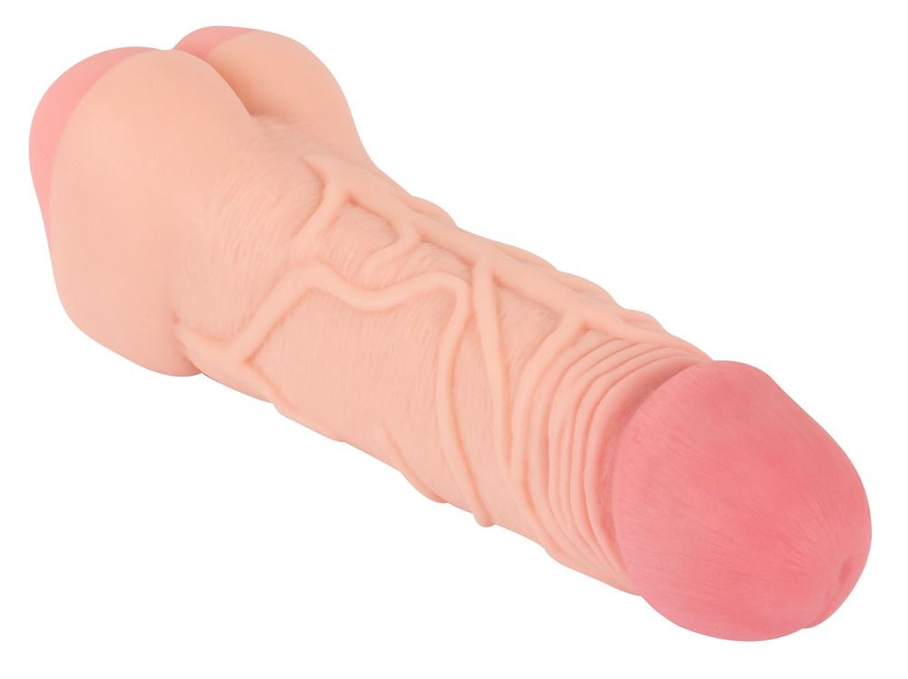 Masturbatore beige e rosa. Con dettagli realistici. A forma di pene.