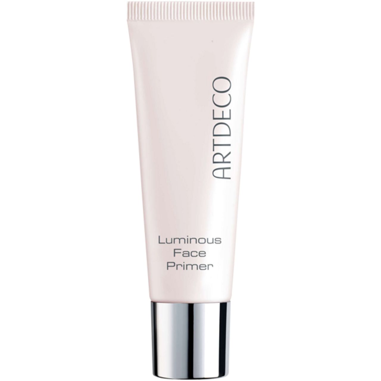 Tubo di Luminous Face Primer Artdeco. Tubo bianco con tappo argentato. Nome del prodotto e marchio stampati.