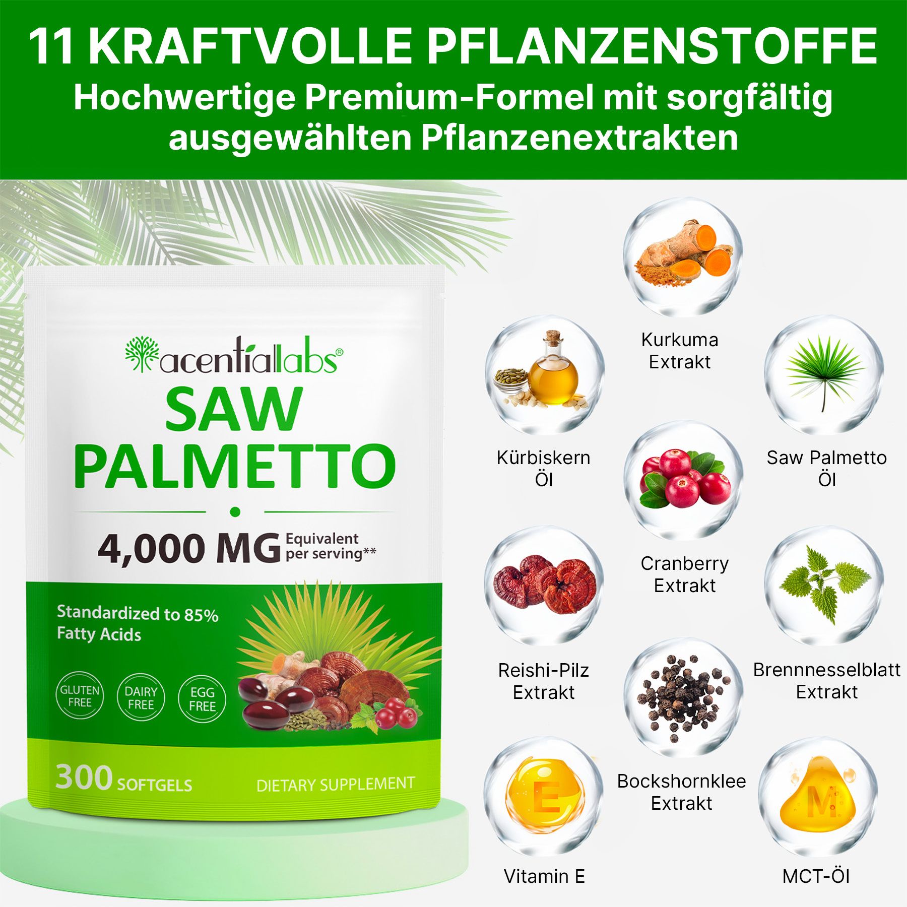 Acentiallabs Capsule molli ad alto dosaggio di estratto di Serenoa repens e olio di semi di zucca