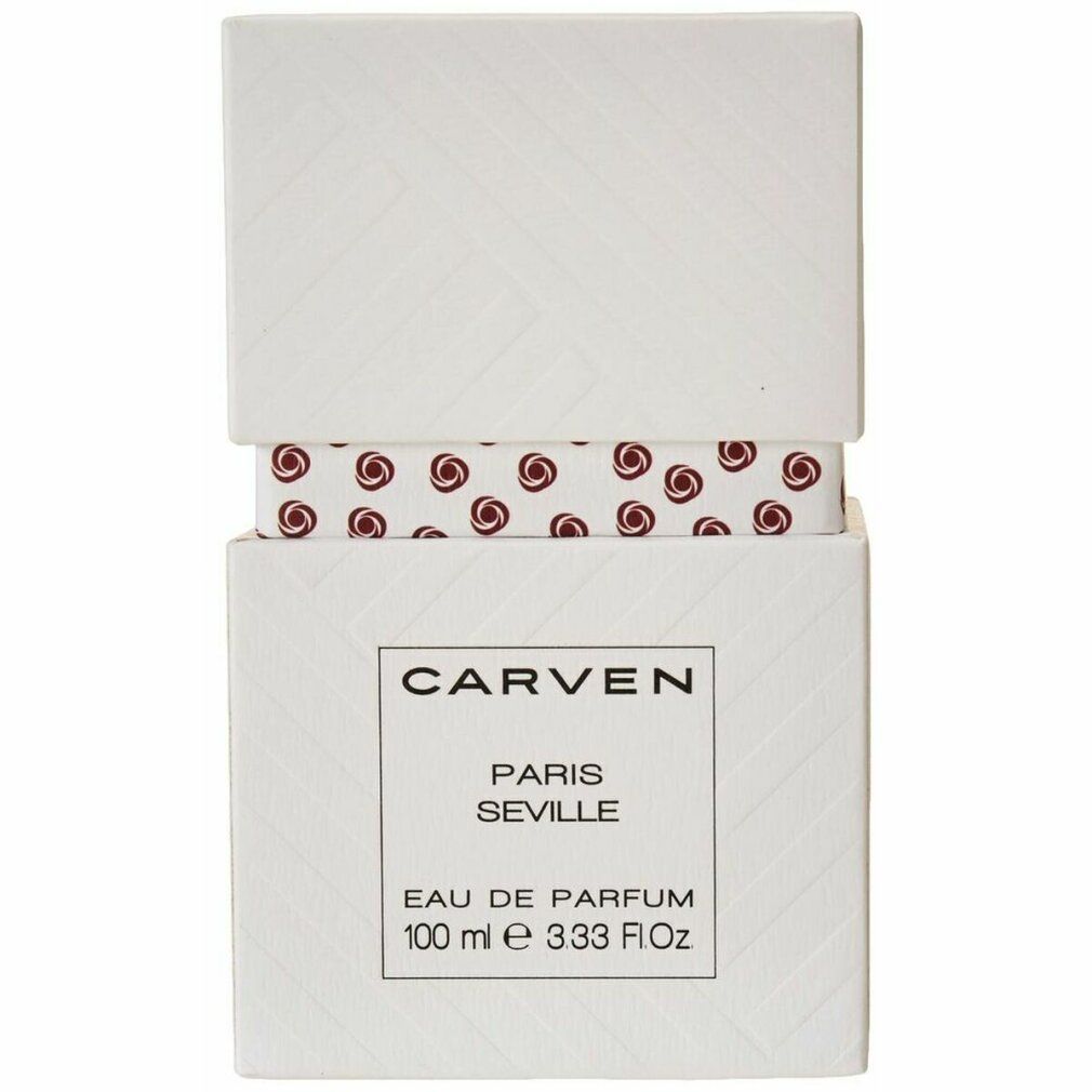 Confezione bianca con logo CARVEN e nome prodotto PARIS SEVILLE. 100 ml e 3.33 Fl.oz.