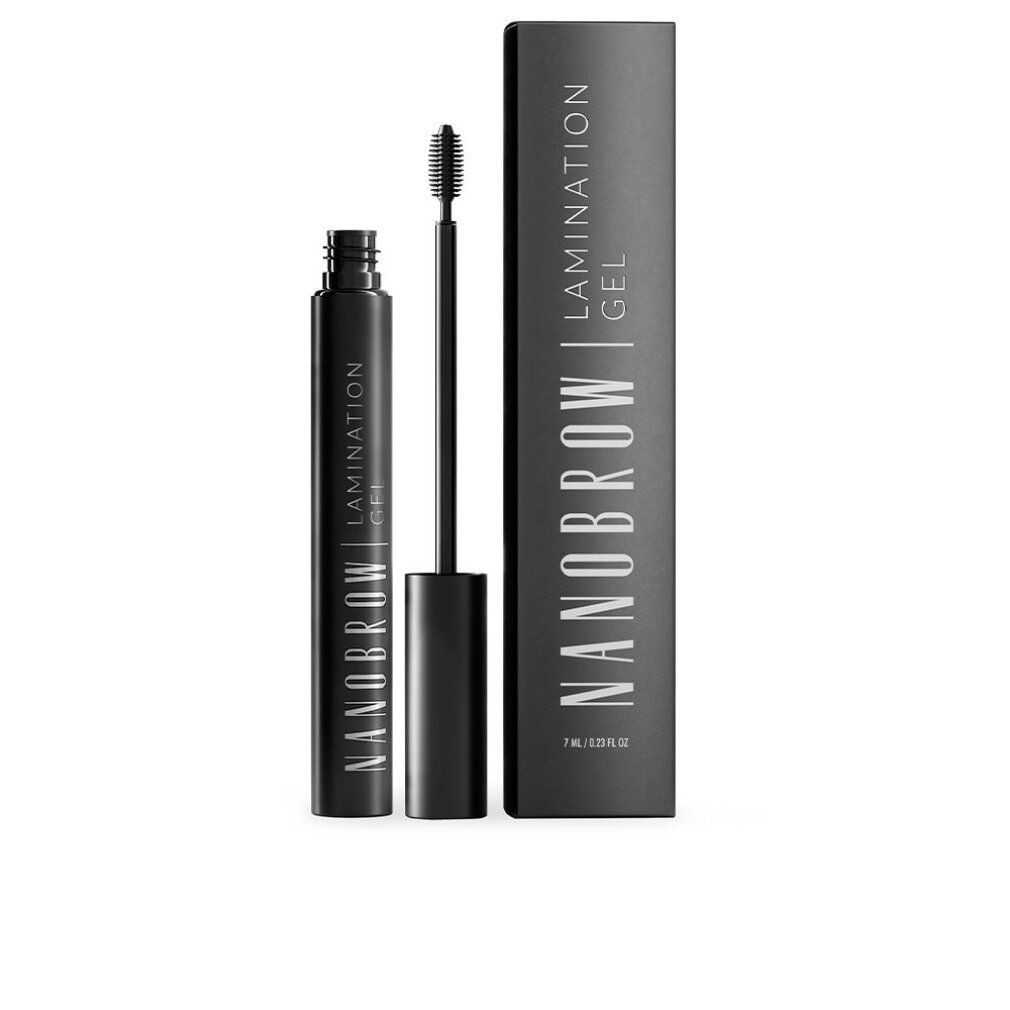 Tubo e spazzola neri con nome del prodotto. Confezione rettangolare con nome del prodotto. Scritta: Nanobrow Lamination Gel.