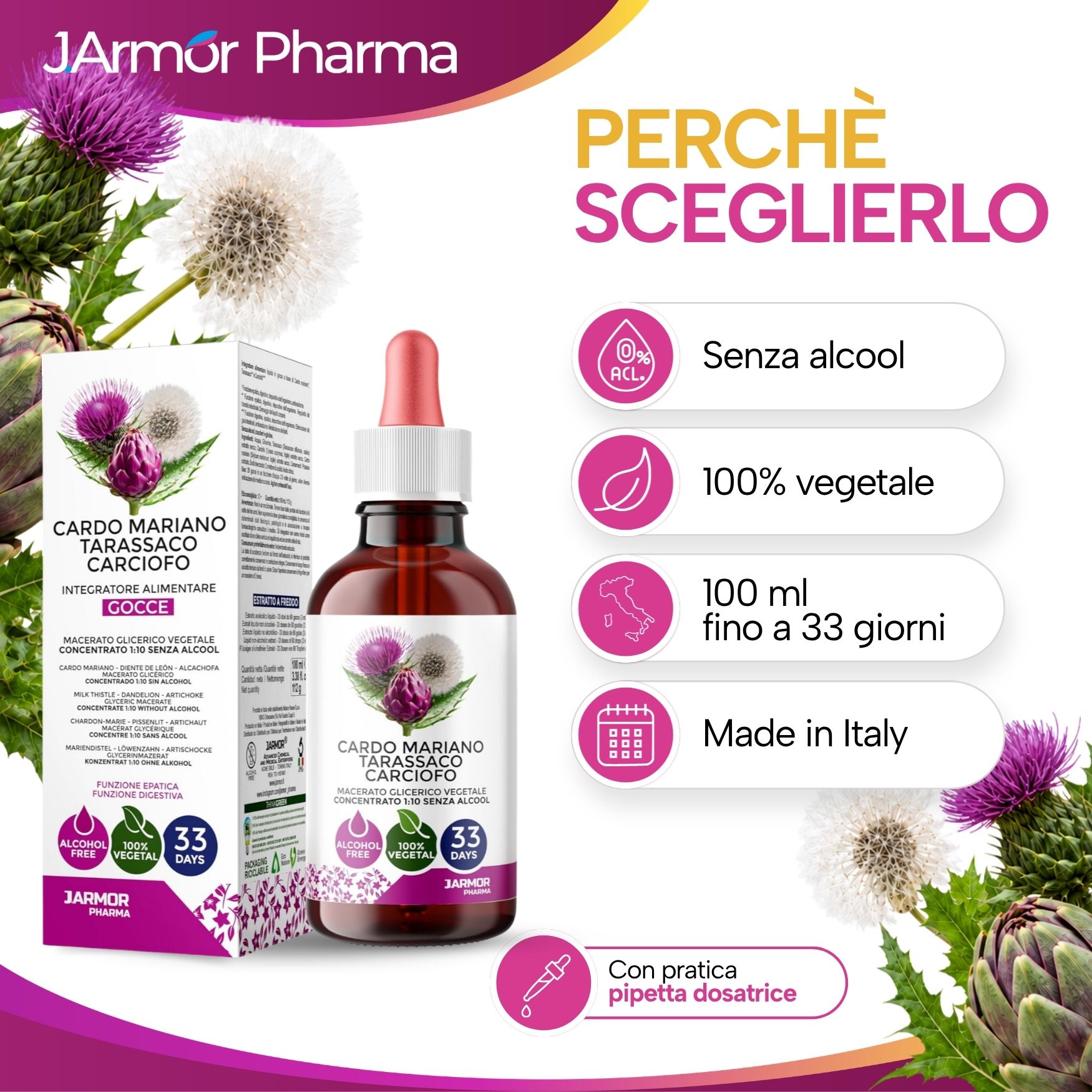 Caratteristiche prodotto: Senza alcol, 100% vegetale, 33 giorni, Made in Italy.