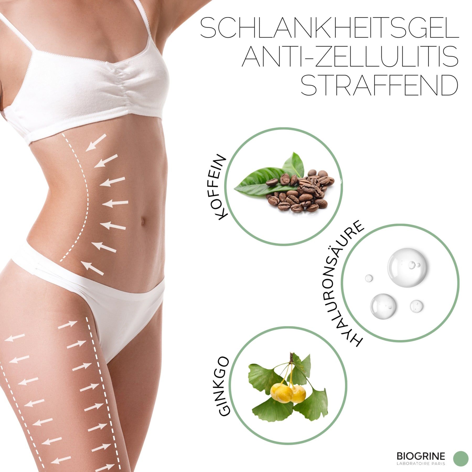 BIOGRINE Gel snellente anticellulite "SLIM FIT" – Acido ialuronico, CBD, caffeina e ginkgo