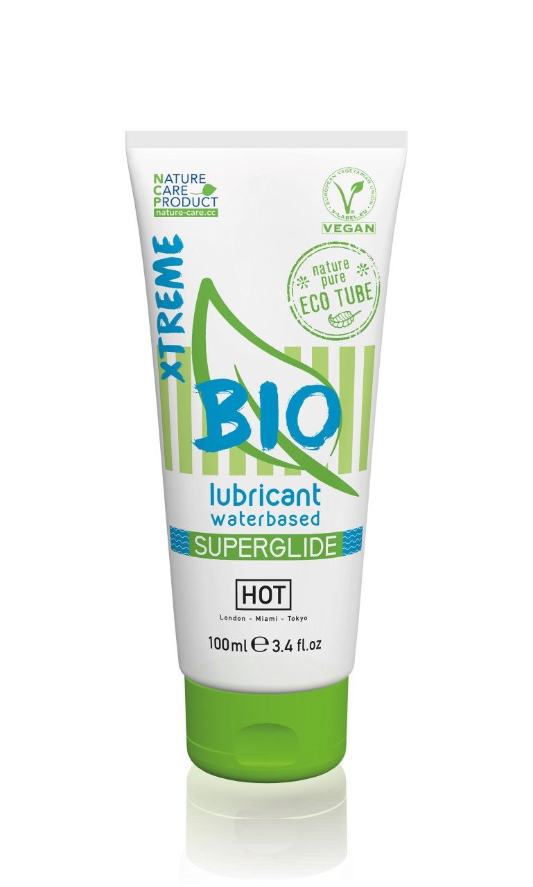 Tubo bianco con tappo verde, etichettato 'BIO lubricant waterbased SUPERGLIDE'.