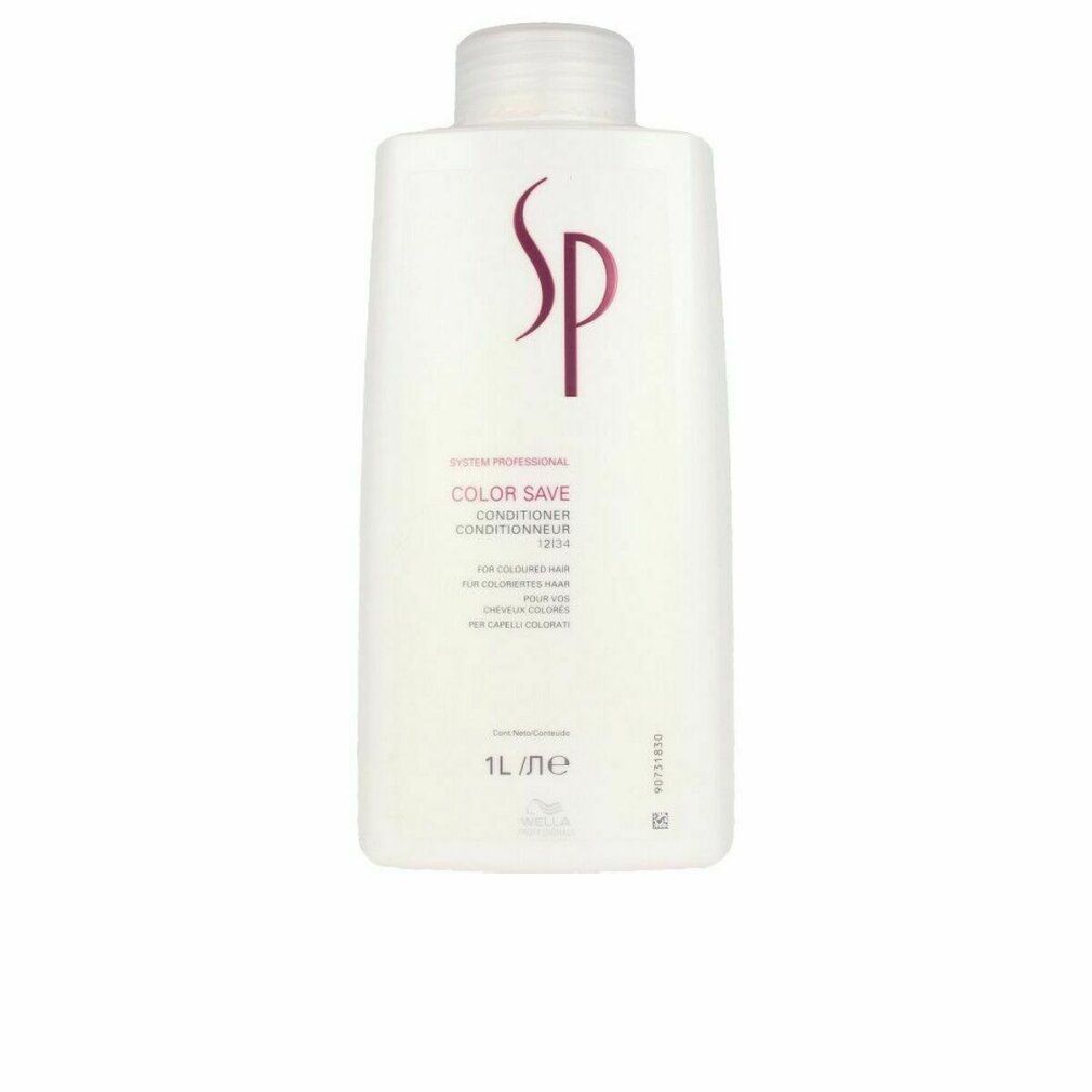 Flacone bianco con logo SP e nome prodotto Color Save Conditioner. Testo in inglese, francese, italiano. 1L.