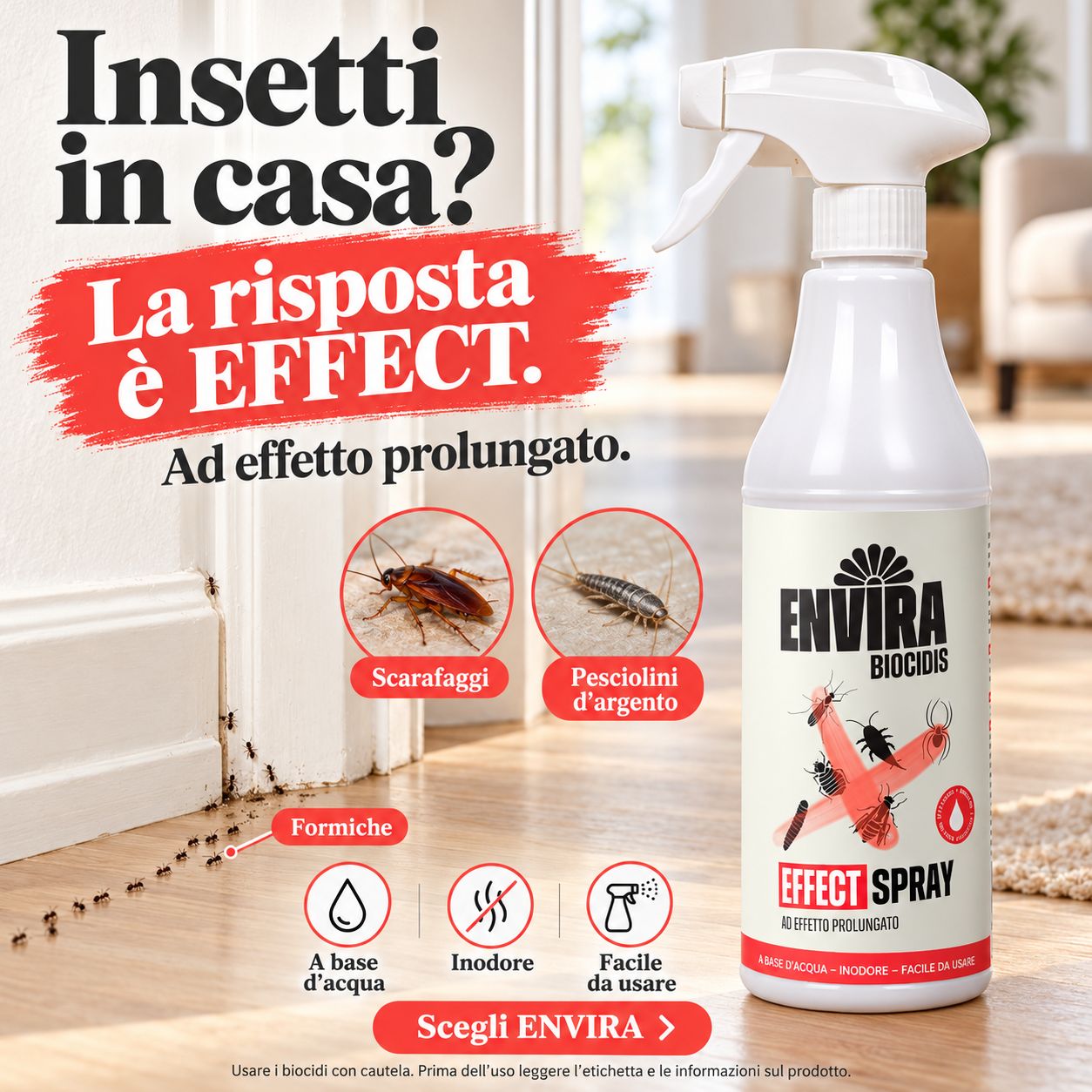 Spray Envira Biocids contro i parassiti, flacone da 500 ml con spruzzatore.