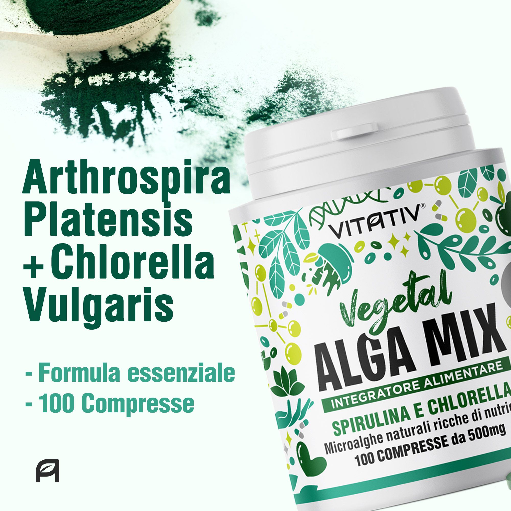 VITATIV® Alga Mix - Integratore a base di Spirulina e Chlorella - Compresse, Formula essenziale
