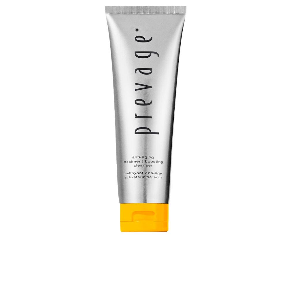 Tubo argento con tappo a scatto giallo. Scritta Prevage Anti-Aging Boosting Cleanser.