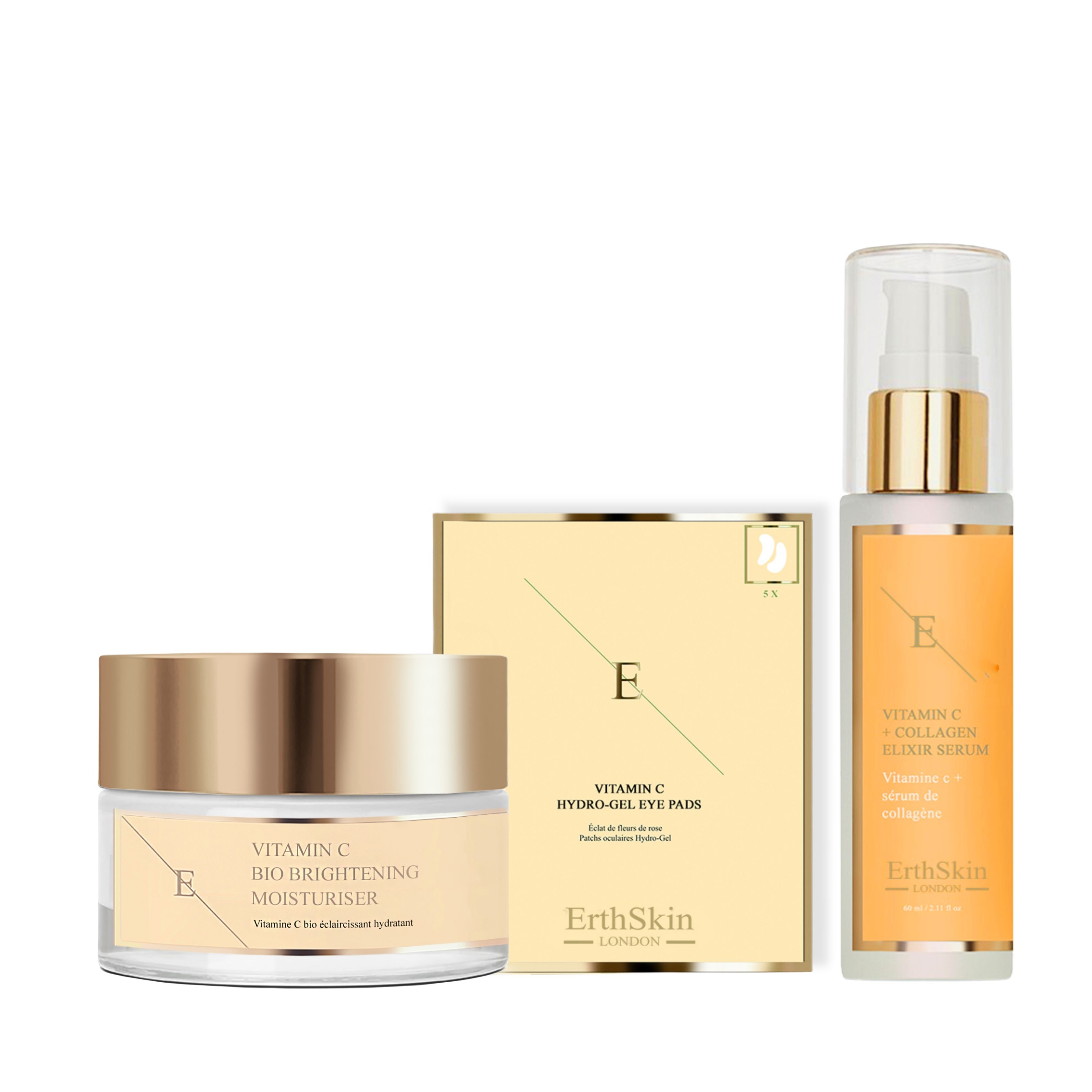ErthSkin London SIERO VITAMINA C + Crema idratante schiarente bio alla vitaminaC + Cuscinetti occhi