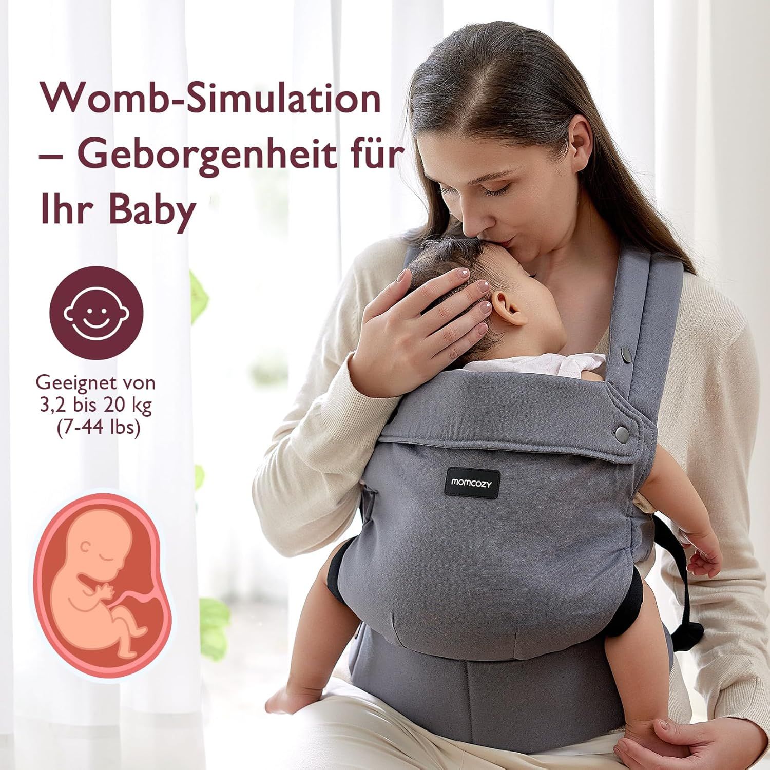 Momcozy Marsupio per Bambini Leggero e Traspirante Grigio