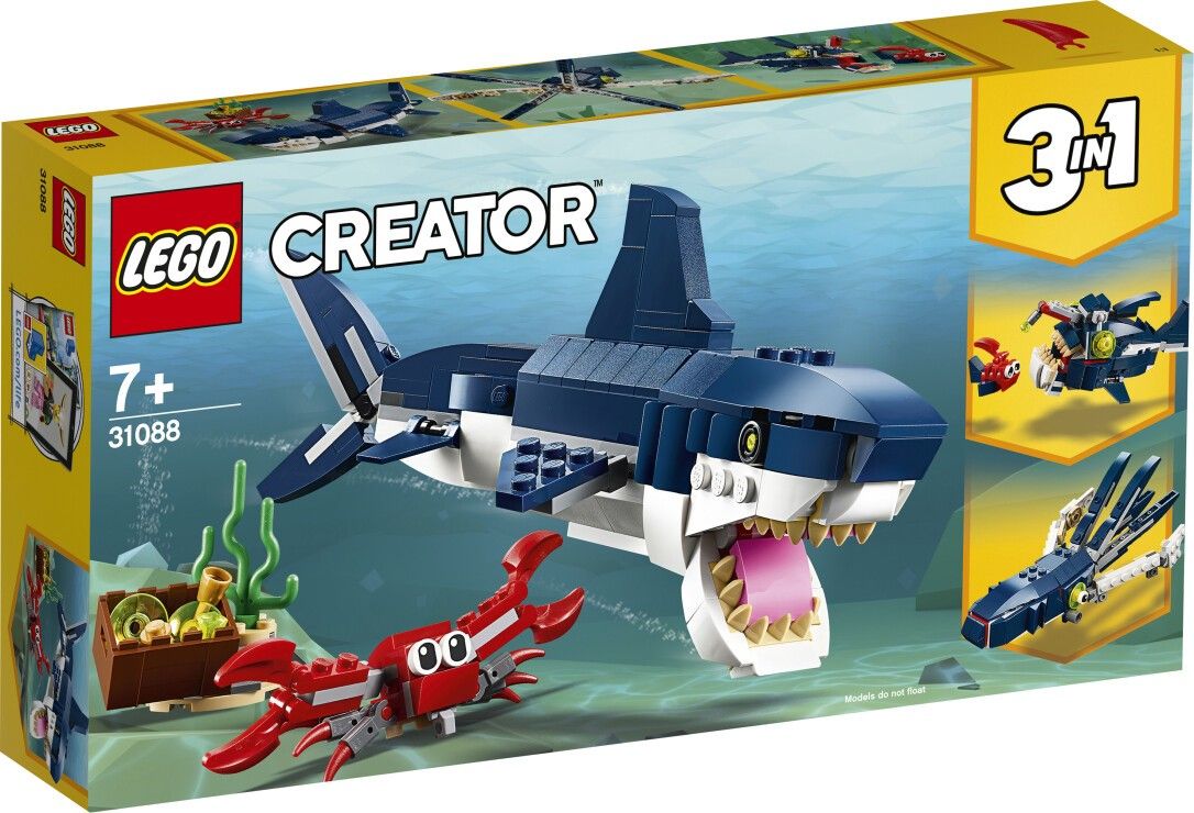 LEGO Creator 31088 Creature degli Abissi, Set 3 in 1 con Squalo Giocattolo e Animali Marini, Giochi