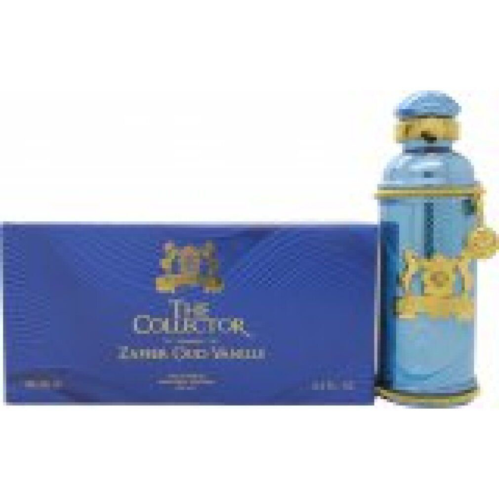 Confezione blu e flacone. Flacone: turchese con decorazioni dorate. Confezione: Alexandre.J The Collector Zafeer Oud Vanille.