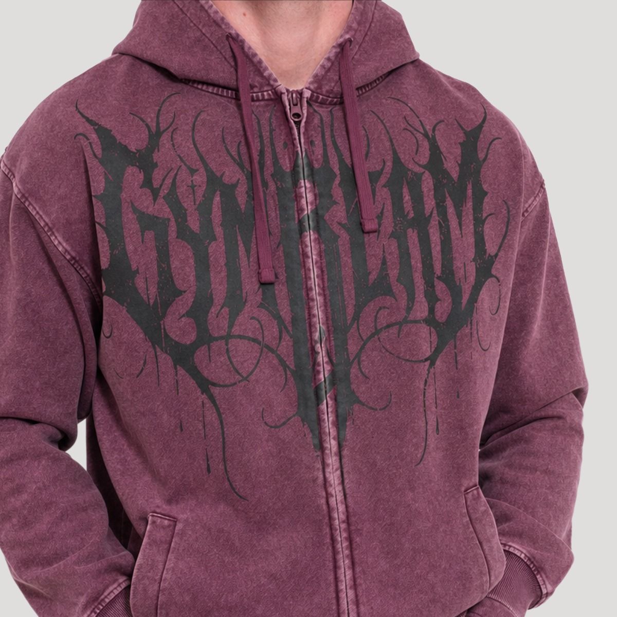 GymBeam Felpa uomo Abyss regular con cappuccio e zip Raisin