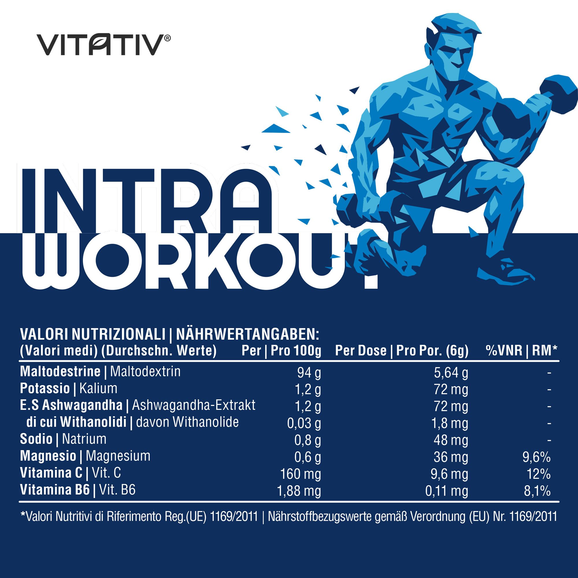 VITATIV® Intra Workout Uomo in Polvere con Maltodestrine, Ashwagandha, Minerali e Vitamine - 150 g