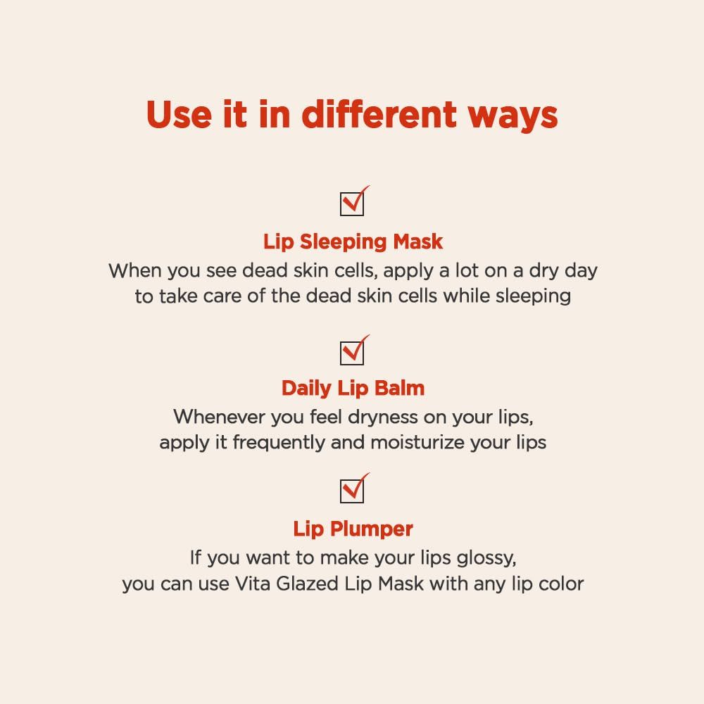 Tipi di utilizzo: Maschera labbra, balsamo labbra quotidiano, volumizzante labbra. Testo: « Use it in different ways ».