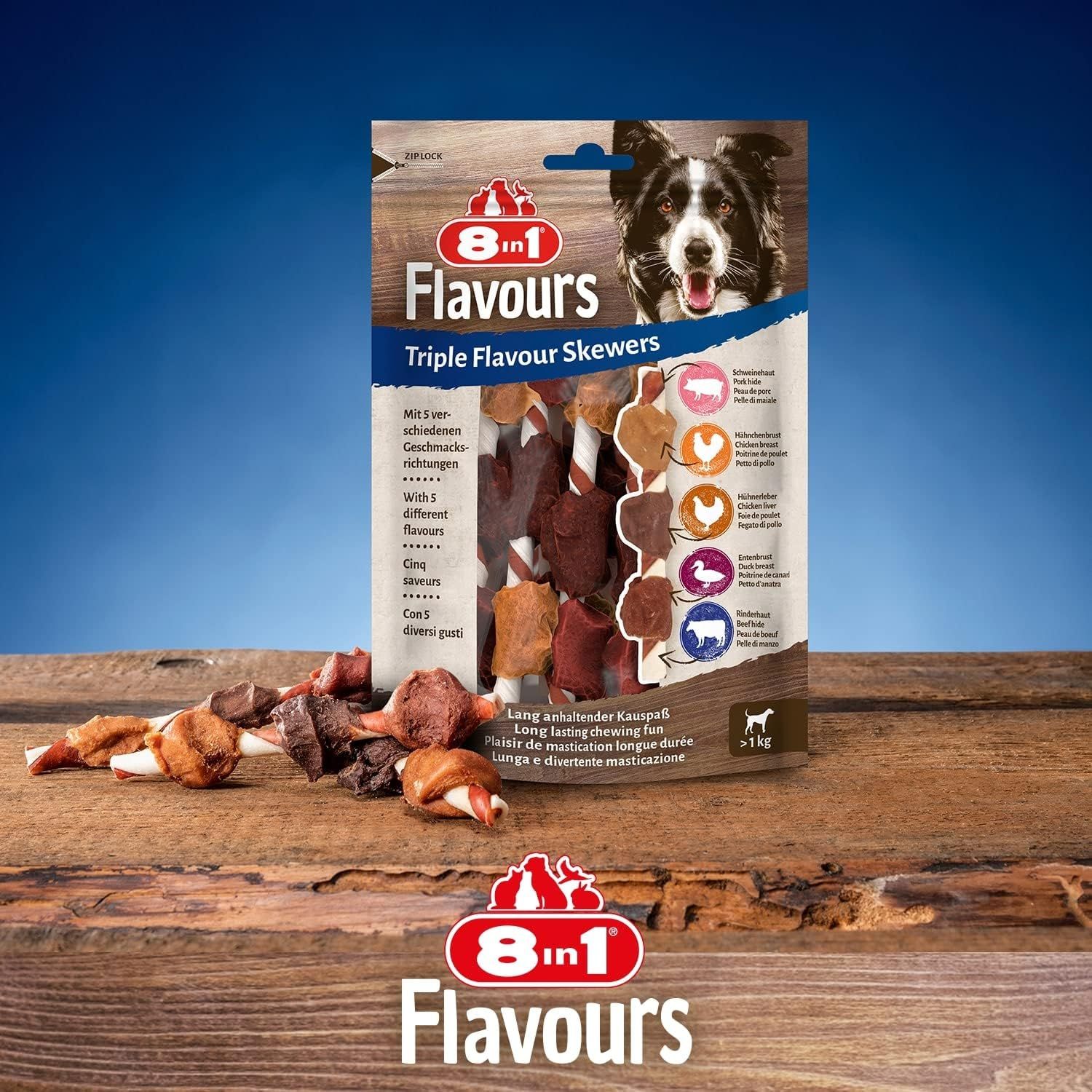 8in1 Triple Flavour Skewers Bastoncini da Masticare per Cani Sacchetto