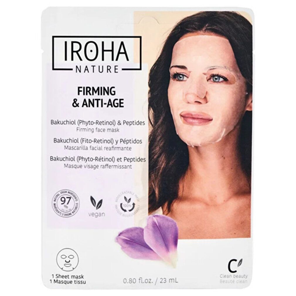 Maschera viso Iroha Nature: Rassodante & Anti-Età con Bakuchiol & Peptidi. 1 Maschera, 23 ml.