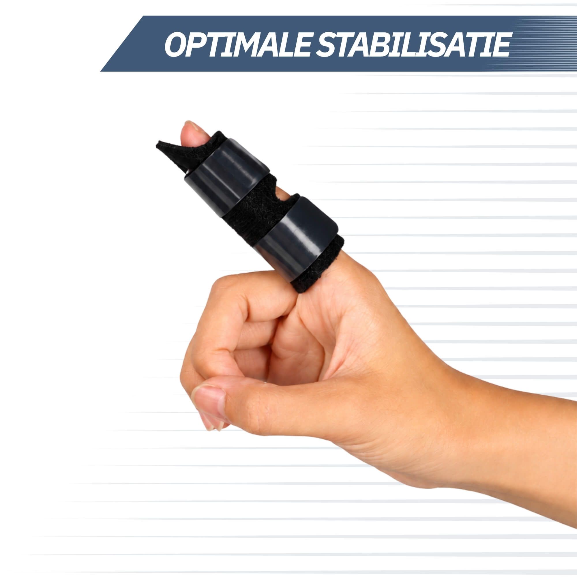 Stecche nere per dita che stabilizzano due dita, con chiusure in velcro.