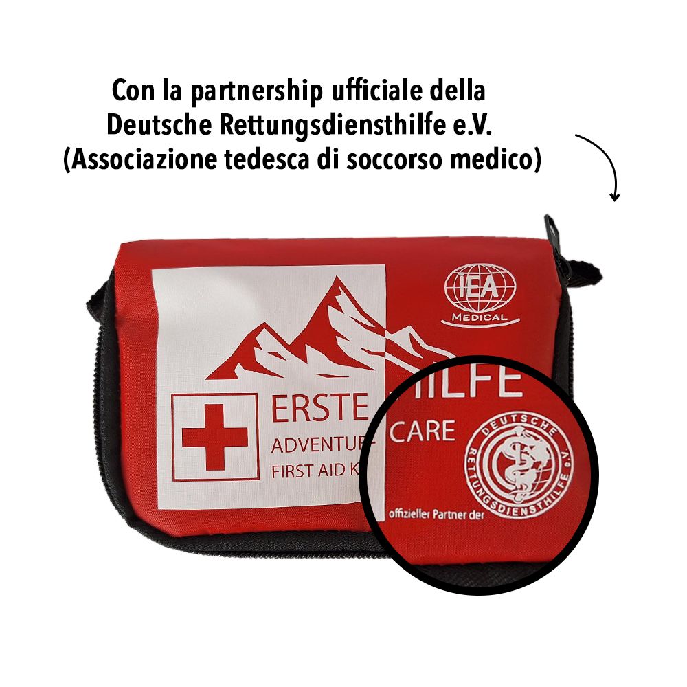 Borsa di pronto soccorso rossa con il logo della Deutsche Rettungsdiensthilfe e.V.