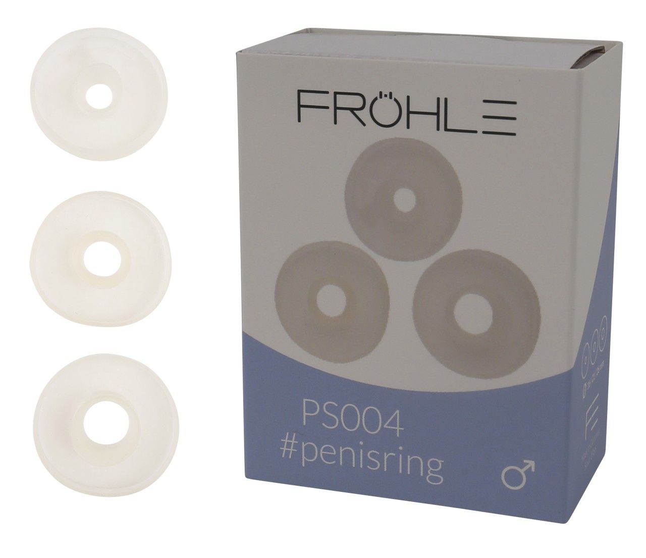 Confezione e tre anelli uno accanto all'altro. Logo FRÖHLE, PS004, #penisring.