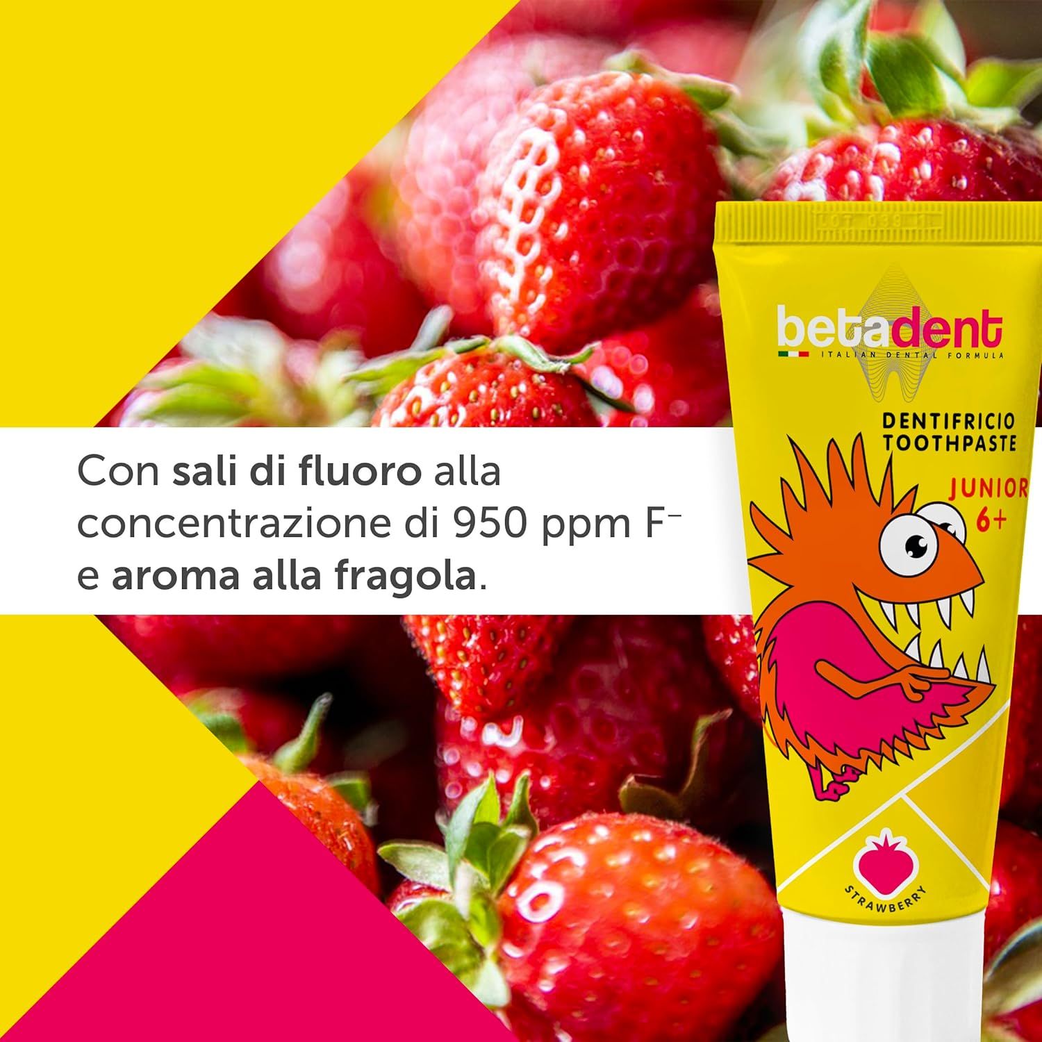 BETADENT - Dentifricio Junior 6+ - Naturale Antiplacca Anticarie - Gusto Fragola