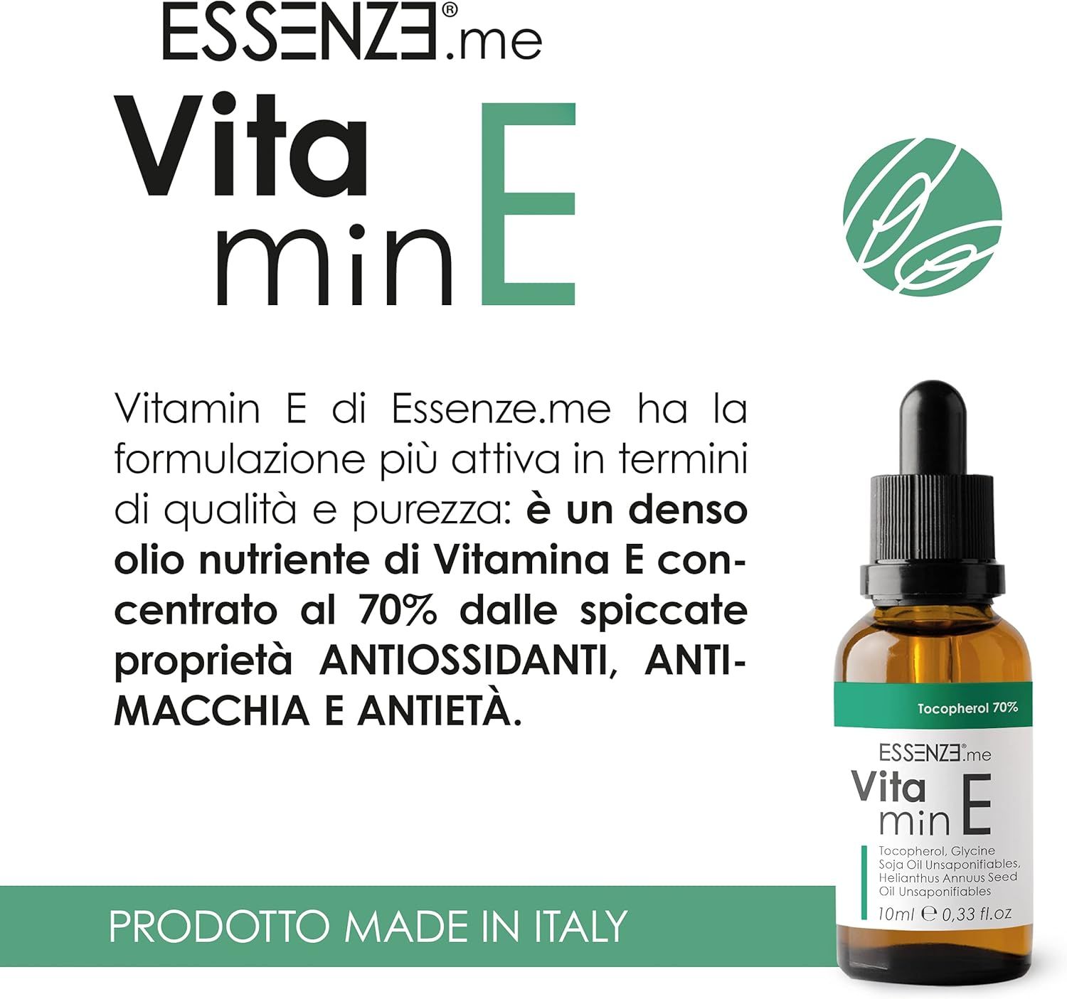 Essenze.me Vitamin E Olio di Vitamina E Tocoferolo 70% Booster Antiossidante per Sieri, Oli e Creme