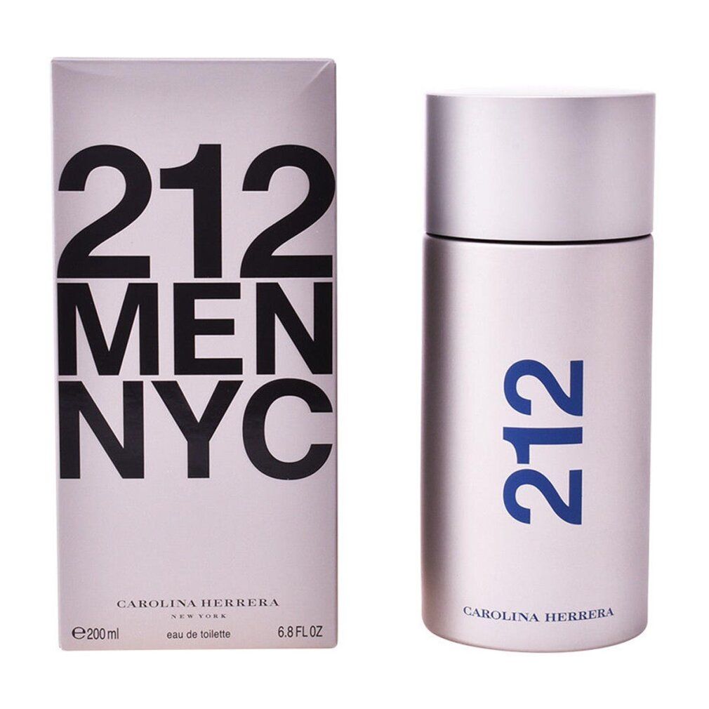 Flacone e scatola. Sulla scatola è scritto "212 MEN NYC" e "Carolina Herrera". Sul flacone è scritto "212".