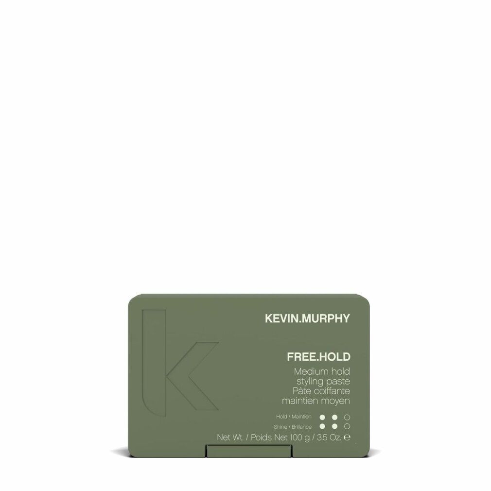 Confezione rettangolare verde oliva con informazioni sul prodotto. Scritta: KEVIN.MURPHY, FREE.HOLD, Medium Hold Styling Paste. Peso netto 100 g / 3.5 Oz.
