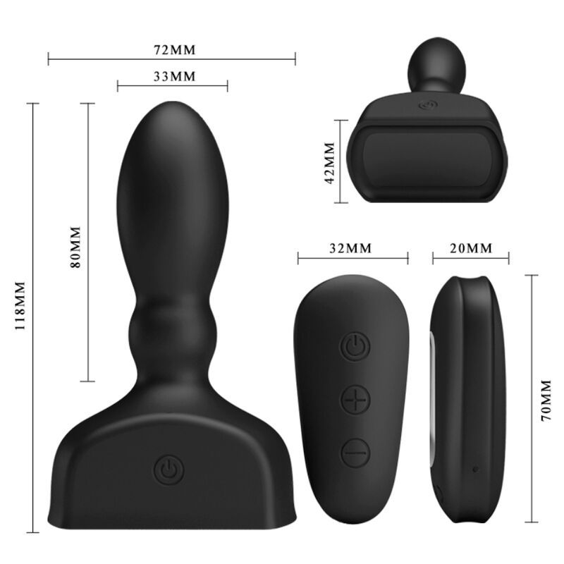 Vibratore anale gonfiabile nero con porta di ricarica e cavo di ricarica USB.
