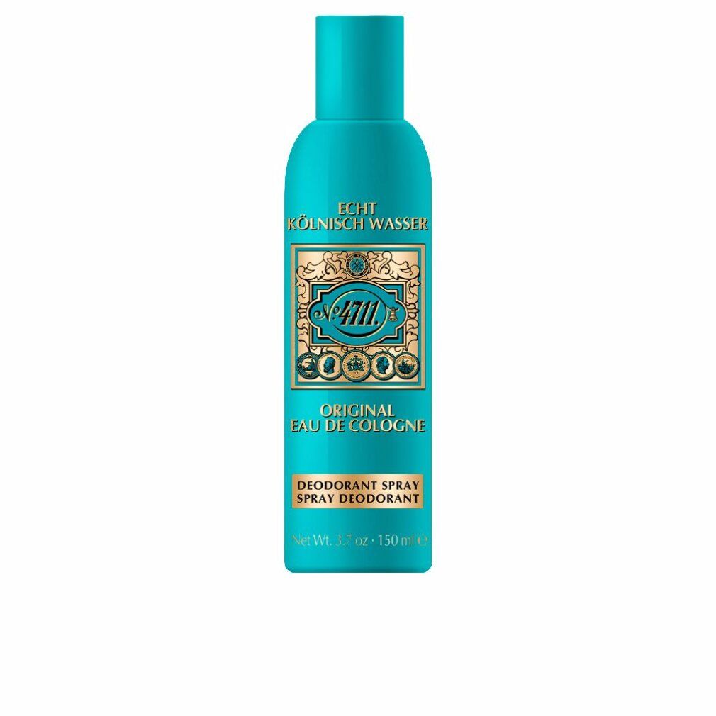 Flacone spray deodorante turchese. Scritta: 4711, Original Eau de Cologne, Deodorant Spray. Dettagli dorati.