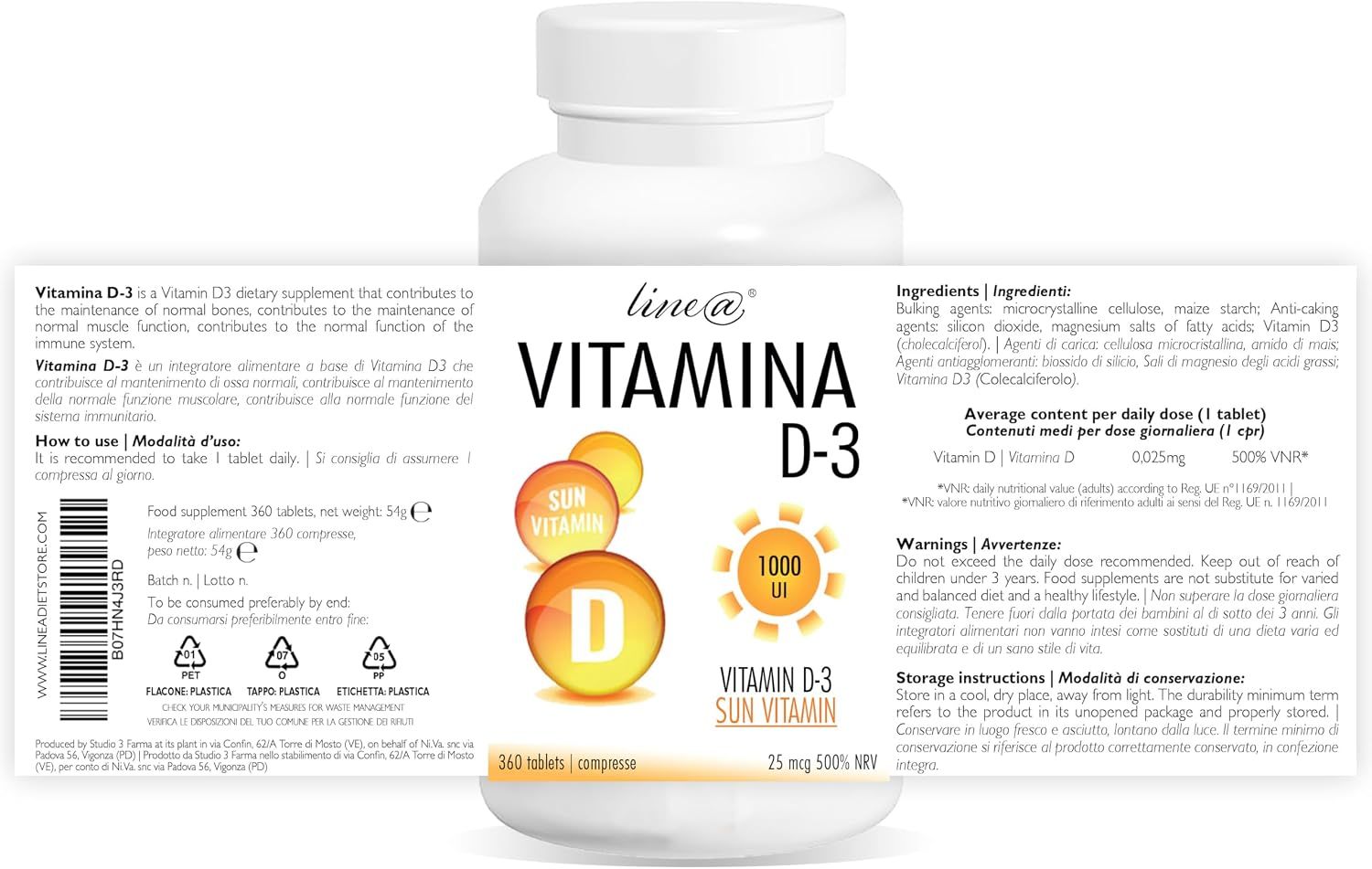 Flacone da 360 compresse Vitamina D-3, 1000 UI.