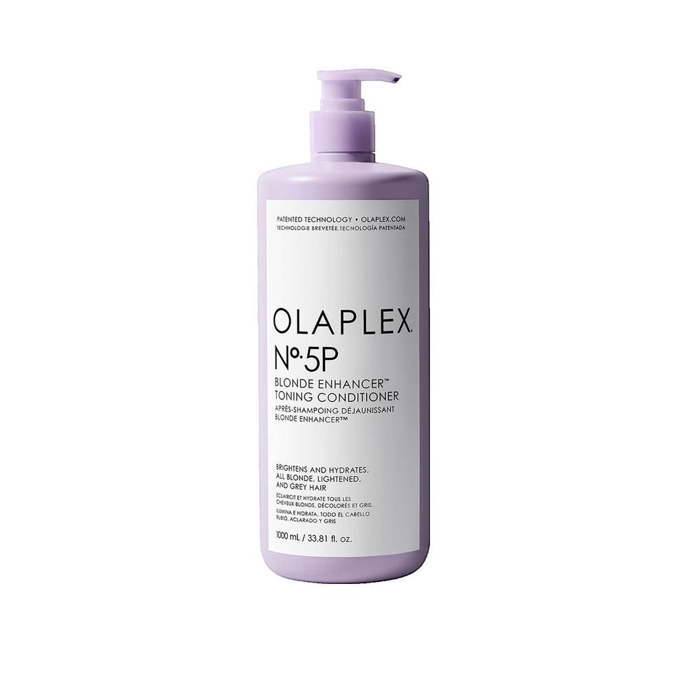 Olaplex N°5P Balsamo in flacone lavanda con erogatore a pompa.