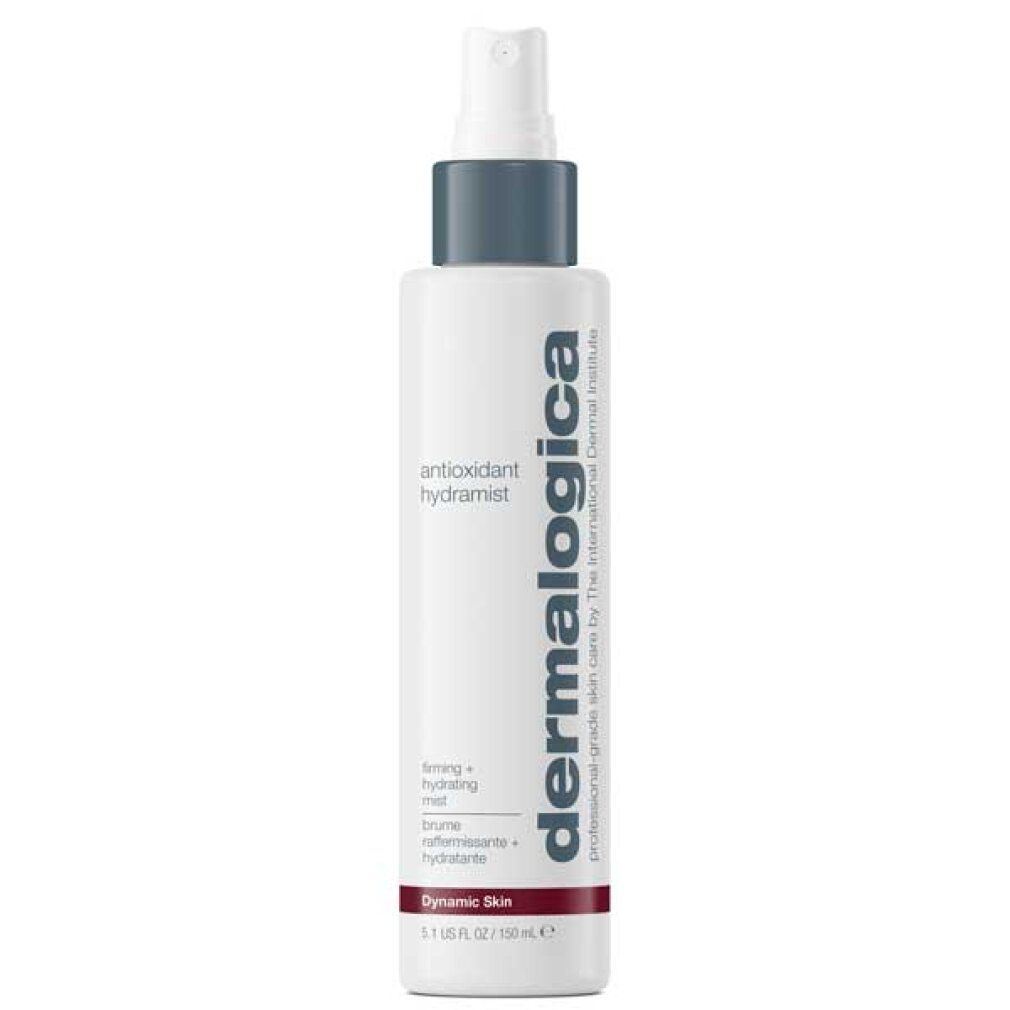 Flacone spray Dermalogica Antioxidant Hydramist con erogatore grigio e anello argentato.
