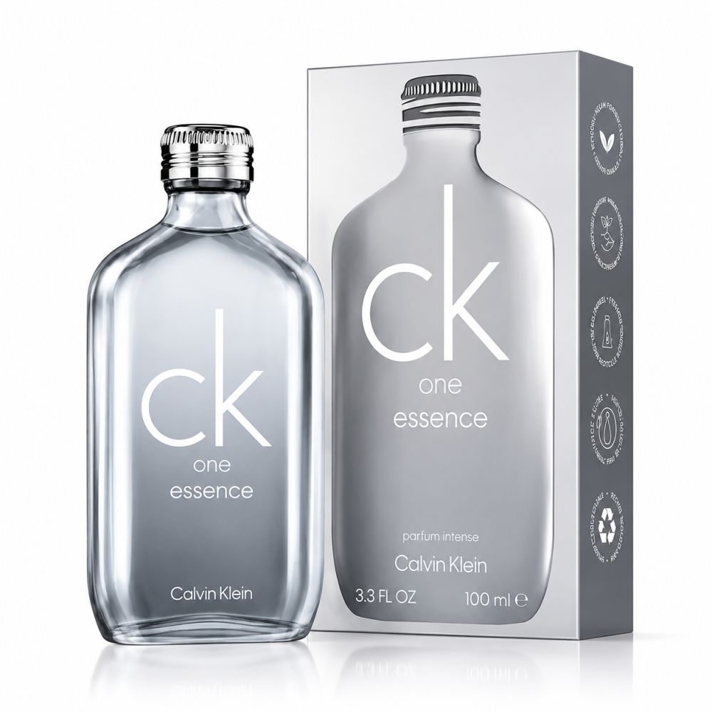 Flacone e confezione di CK ONE ESSENCE Eau de Parfum con sigilli.
