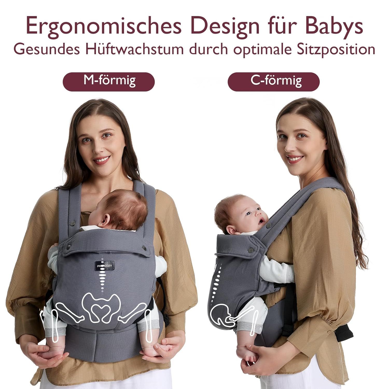 Momcozy Marsupio per Bambini Leggero e Traspirante Grigio