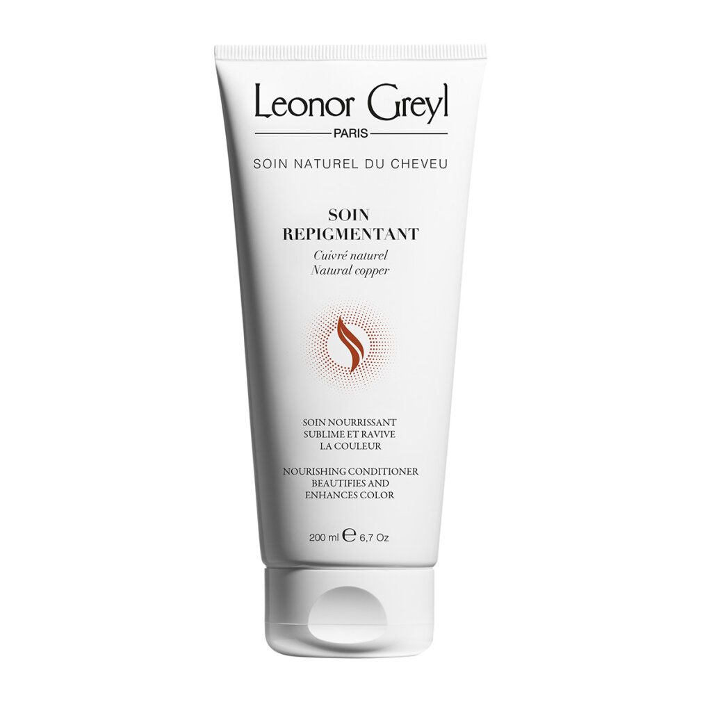Tubo bianco con testo: Leonor Greyl, Soin Repigmentant, Cuivré naturel. Contenuto 200 ml.