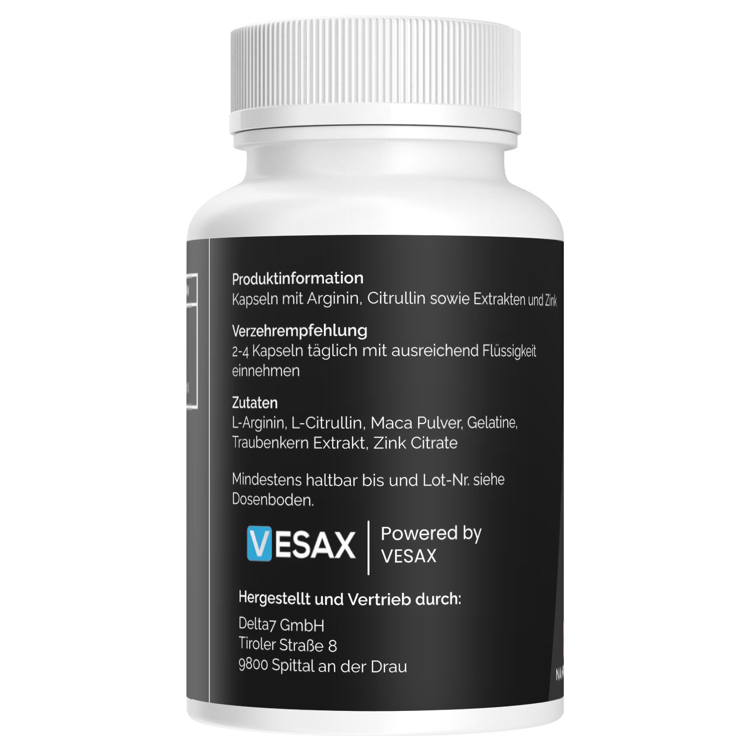 Retro del flacone Viaxa 750 Testo Booster con informazioni sul prodotto e raccomandazione di consumo.