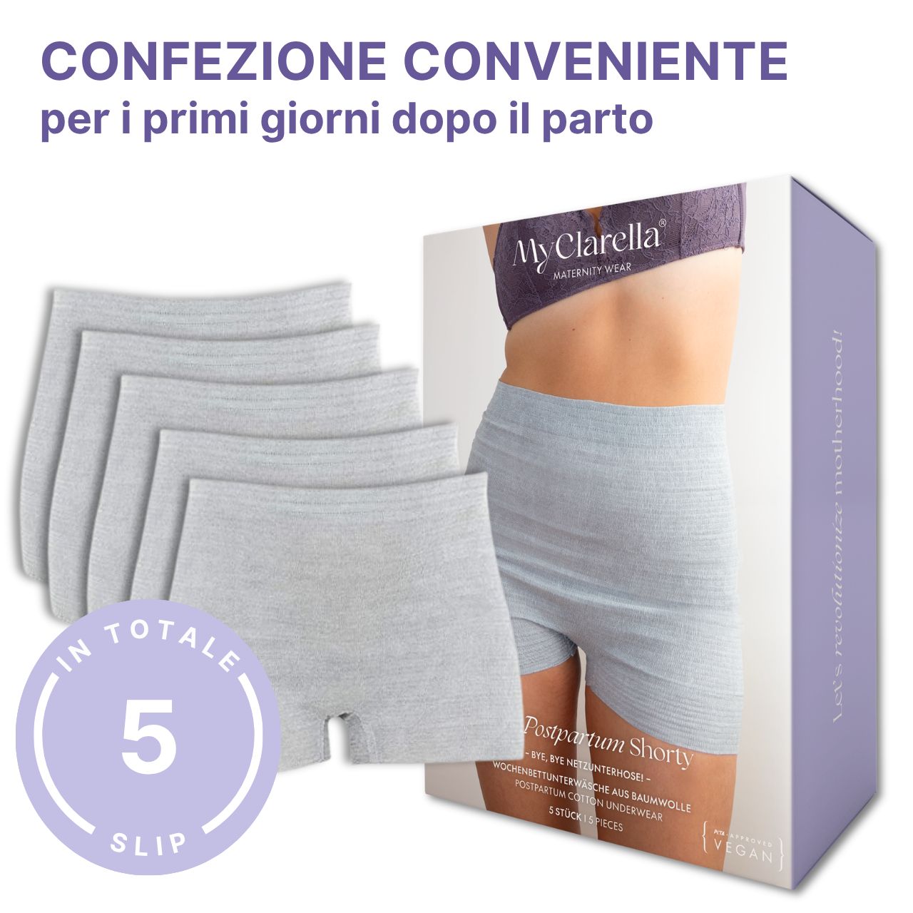 Shorty post-partum: pratico, coprente, per i primi giorni dopo il parto, anche dopo cesareo.