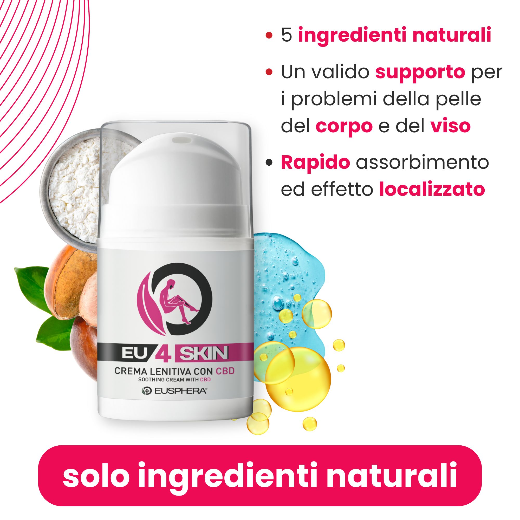 Crema pelle lenitiva al CBD per acne, eczema e psoriasi - Eusphera EU4SKIN