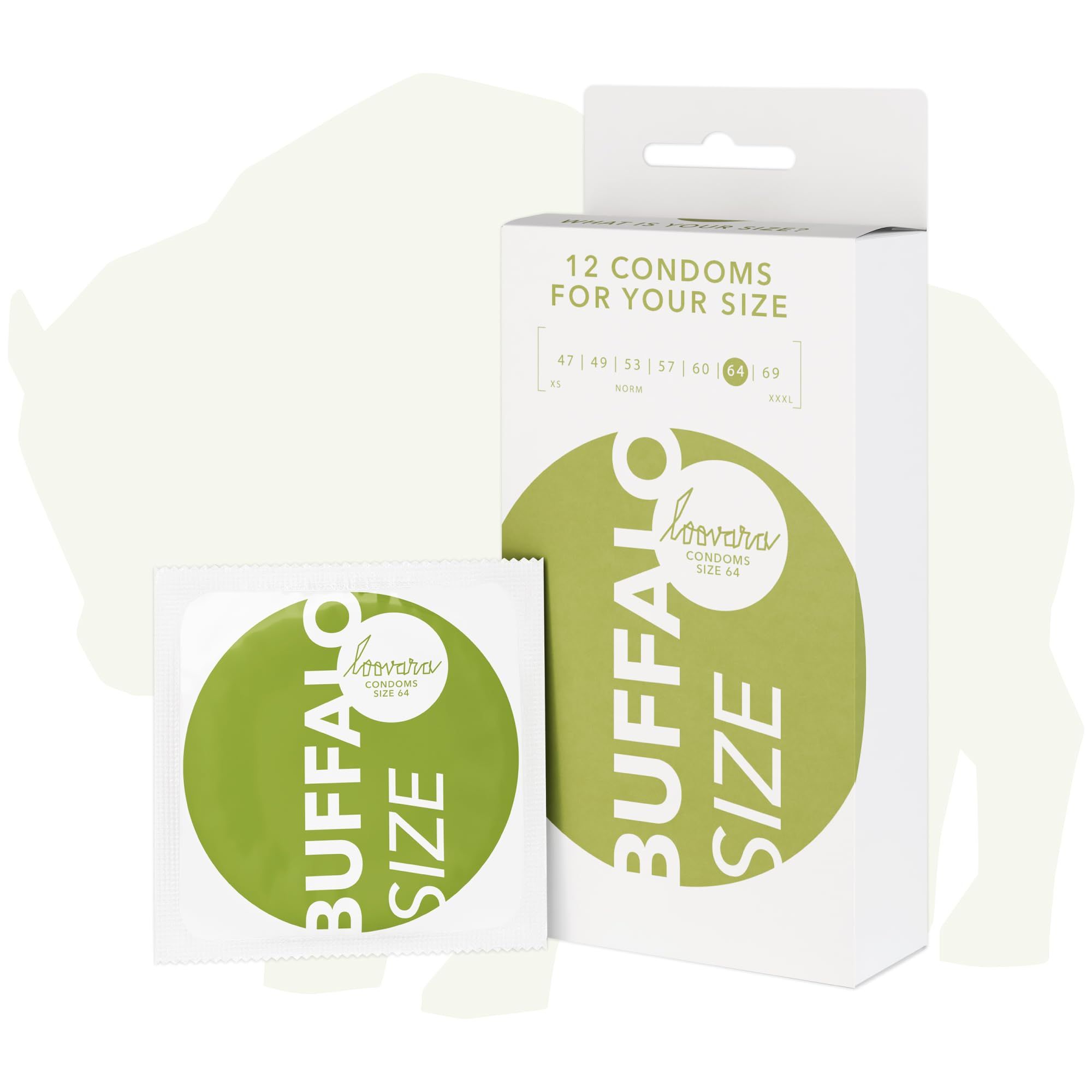 Confezione preservativi Loovara Buffalo XXL, 12 pezzi. Bustina singola logo bufalo.