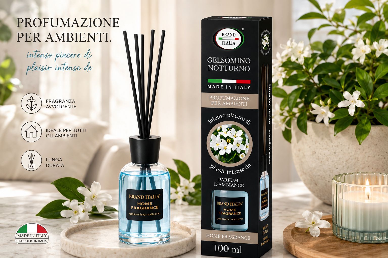 BRAND ITALIA - Diffusore Per Ambienti a Bastoncino - Gelsomino Notturno