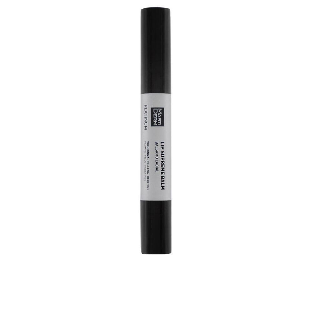 Stick di balsamo labbra nero. Parte centrale bianca con nome del prodotto e logo. Orientamento verticale.