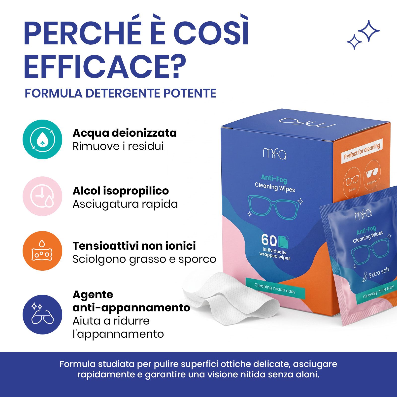mfa Salviette Detergenti Anti-Appannamento per Occhiali