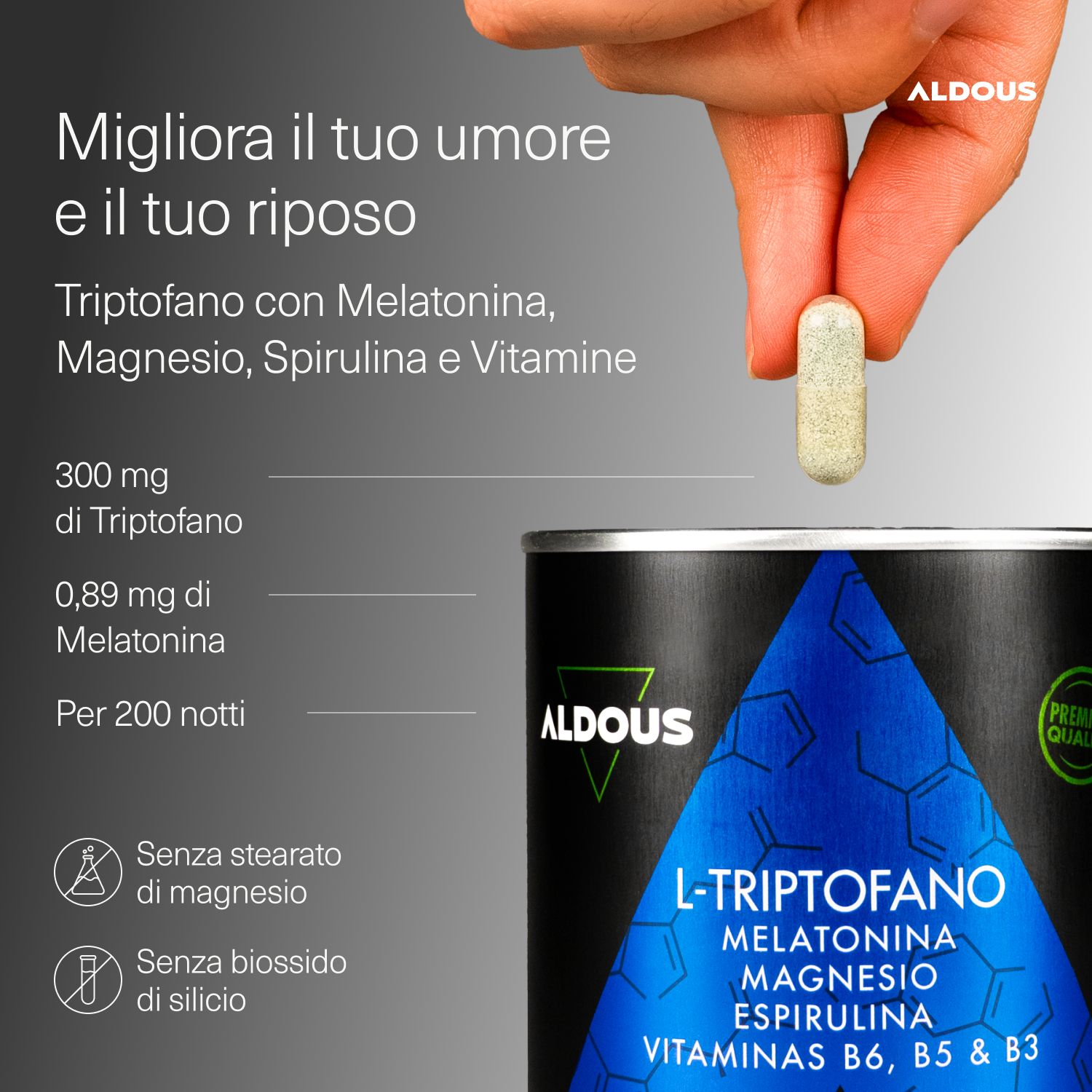 Aldous - Triptofano con Melatonina - Calma, Benessere